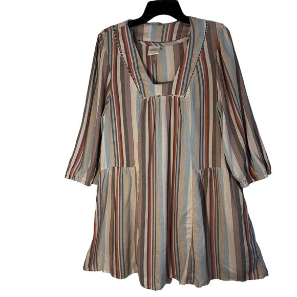 Knox Rose Dresses & Skirts - Knox Rose Soft Pastel Striped Long Sleeve Boho Tunic Dress L